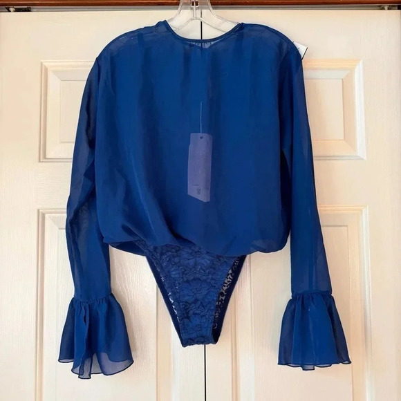 NWT We are Hot As Hell C it Thru Lace with Sheer long sleeve Bodysuit size XS - Picture 2 of 15